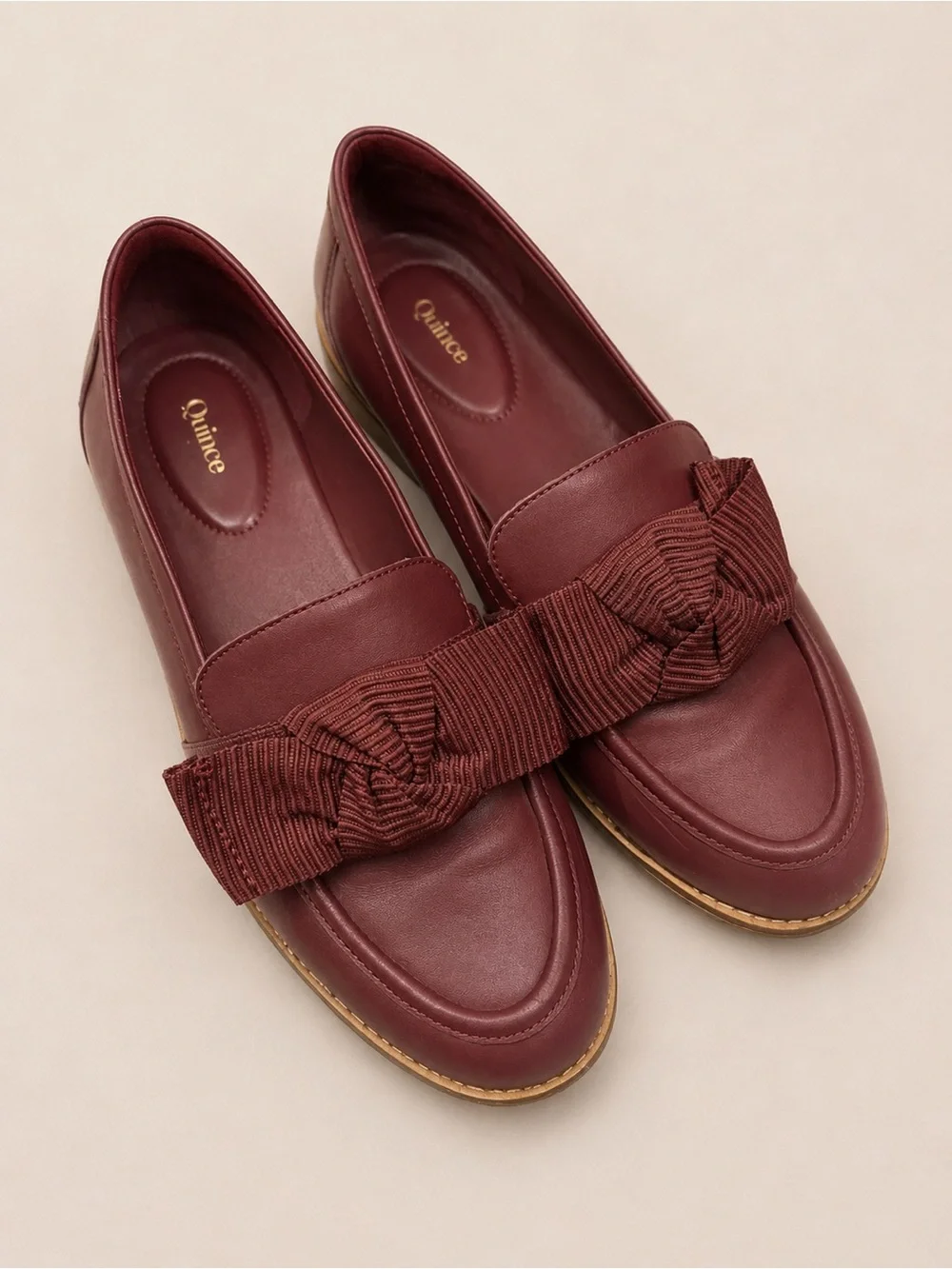 Quince Burgundy Leather Bow Loafers Size 9 | Italian Leather Statement Flats